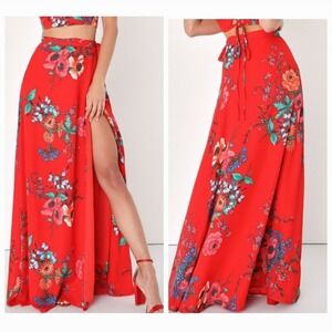 Lulu's Floral Maxi Wrap Skirt Women's size Small